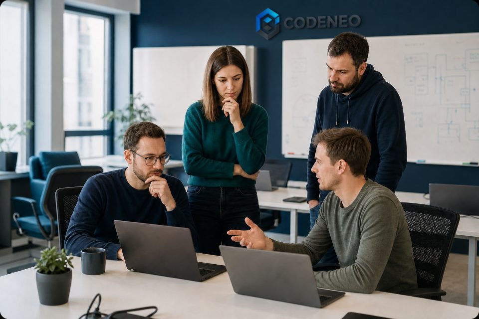 Zespół developerów Codeneo podczas pracy nad rozwiązaniami dla sklepów PrestaShop